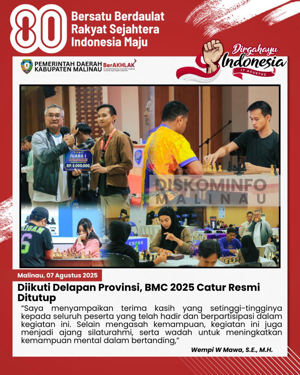 Diikuti Delapan Provinsi, BMC 2025 Catur Resmi Ditutup