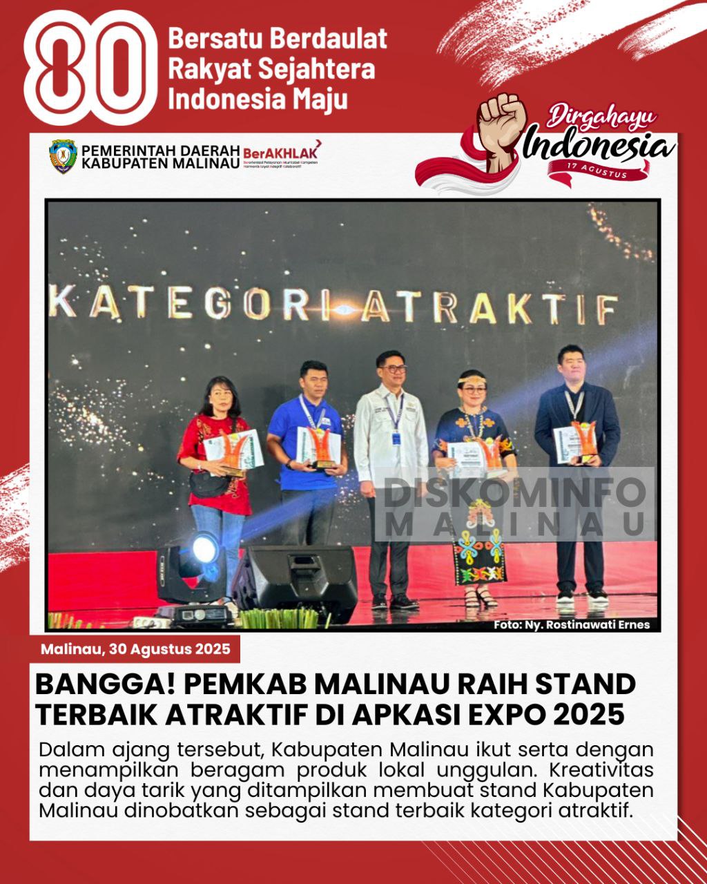 Bangga! Pemkab Malinau Raih Stand Terbaik Atraktif di Apkasi Expo 2025